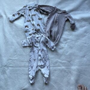 Preemie Sleepers Gown Lot of 3‎ Skeleton Otter Striped Footie Cuffs